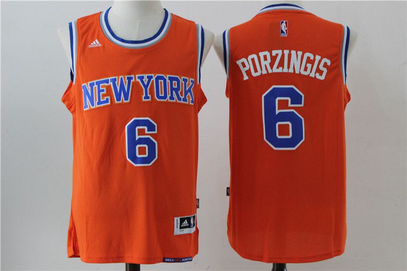 Men New York Knicks #6 Porzingis Orange Adidas NBA Jersey->new york knicks->NBA Jersey